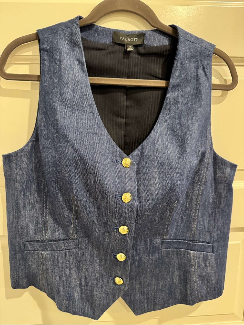 Talbots Blue Denim Vest with Gold Buttons